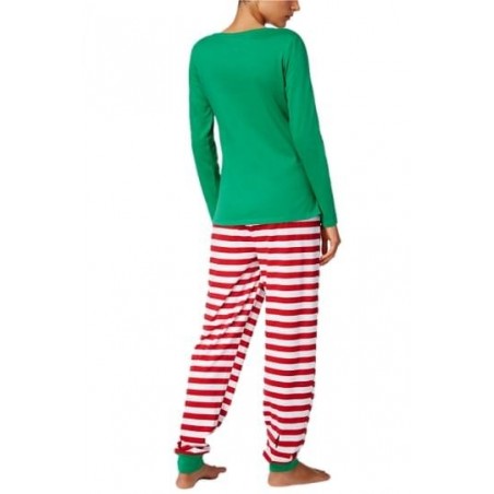 Santa Stripe Printed Crew Neck Christmas Family Pajama Set Womens_MuFree